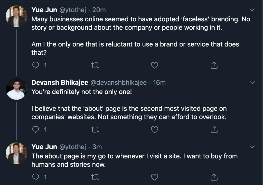 Twitter thread about faceless branding