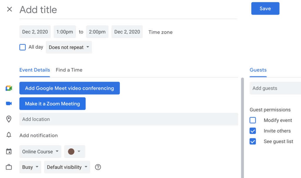 Schedule a meeting in Google calendar