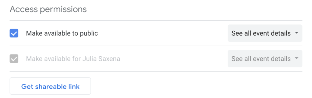 Get shareable link in Google calendar