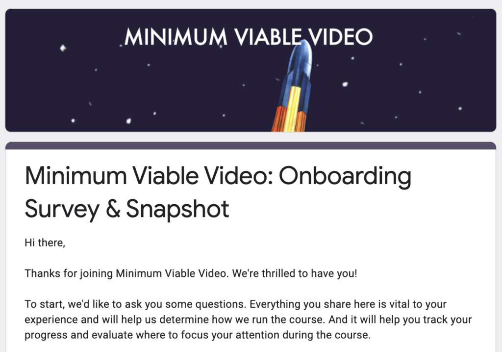 Minimum Viable Video Onboarding Survey