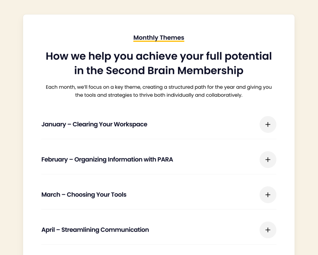 Monthly Themes in the Second Brain Membership